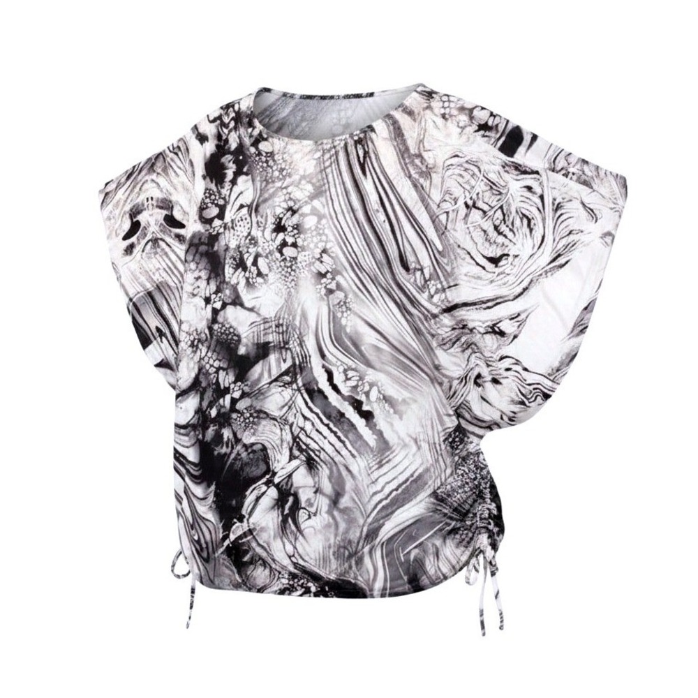 Style & Co Woman 2X Plus Size Butterfly Sleeve Top Black White Marble Blouse